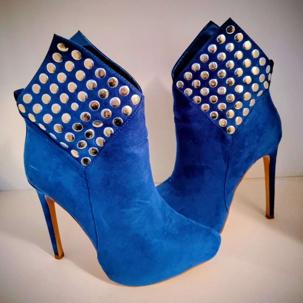 Blue Studded Women's Ankle Boots